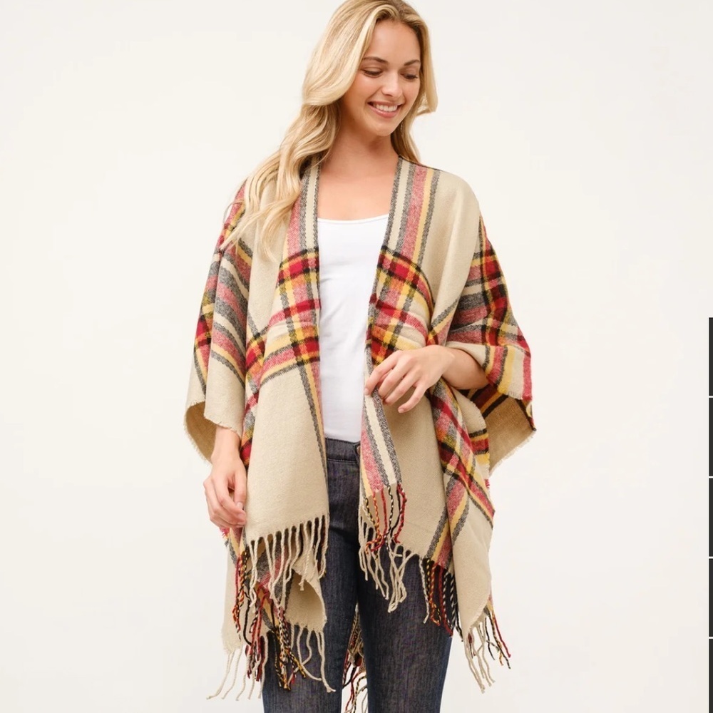 Raj Plaid Fringe “Ruana” Shawl Wrap Women’s One Size Burberry Vibes